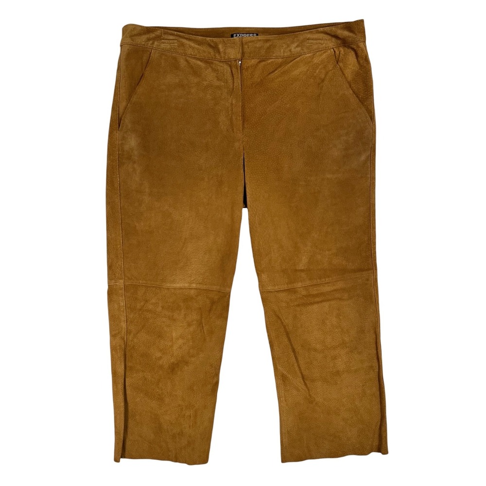 Express Genuine Brown Suede Pants Size 10 Cropped‎ Camel Boho Chic Minimalist